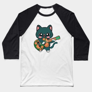 Cat Playing Ukulele Baseball T-Shirt